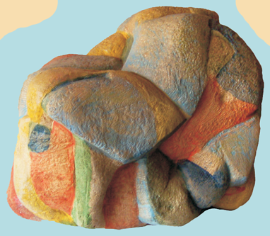 Bemalte Sandstein Skulptur h�he ca. 50 cm Mario 2006