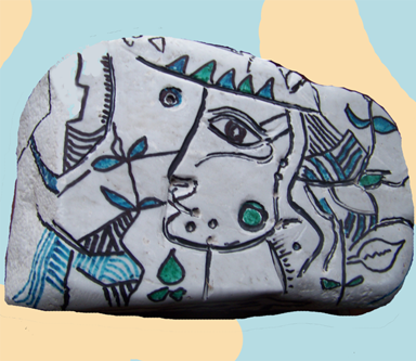 Bemaltes Marmor Relief Mario 2009